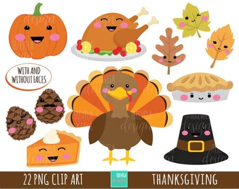 THANKSGIVING clipart commercial use turkey clipart kawaii | Etsy