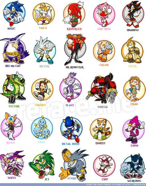 an image of sonic the hedgehog characters in different colors and sizes ...