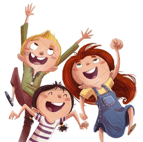 Children jumping for joy with isolated background - Illustrations from ...