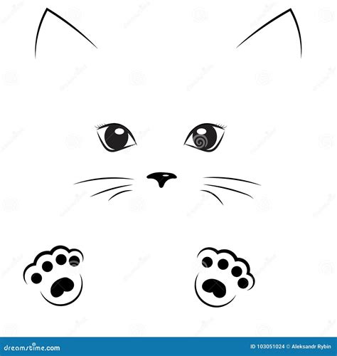 Vector Black Outline Drawing Cat Gir Face With Paws | CartoonDealer.com ...