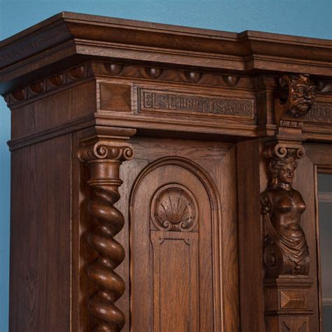 Large Antique Hand-Carved Oak Bookcase at 1stDibs