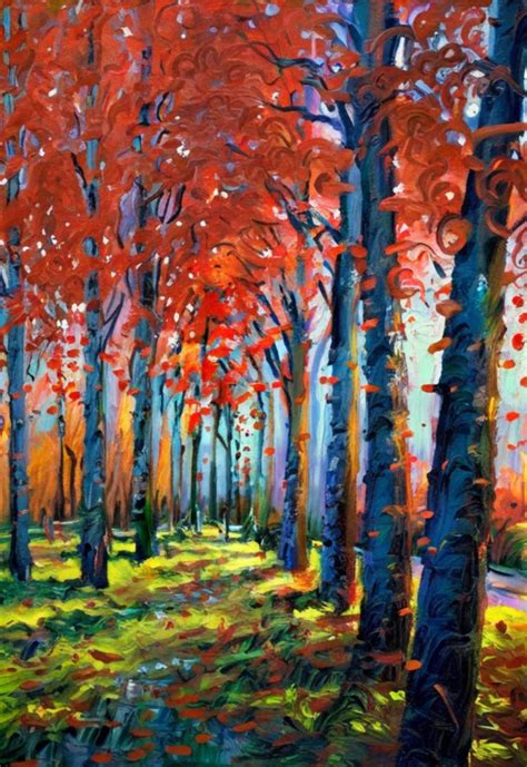 Vibrant Autumn Forest Painting by Tatyana Dolgonenko | Saatchi Art