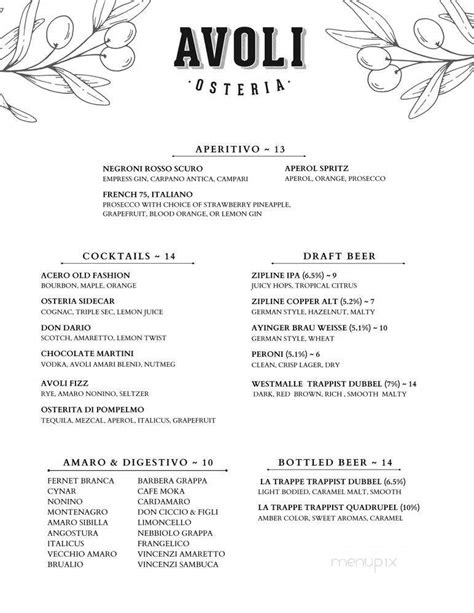 Menu of Avoli Osteria in Omaha, NE 68132