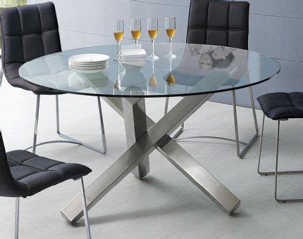 Round Glass Dining Table with Unique Metal Base Glass Kitchen Tables ...