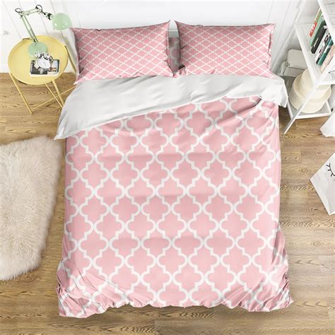 CHARMHOME Geometric Pattern Pink Bedding Sets 4pcs Duvet Cover Bed Sheet Pillowcases for Adult ...