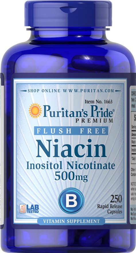 Flush Free Niacin Inositol Nicotinate 500 mg, 250 Capsules (1663) | Puritan's Pride