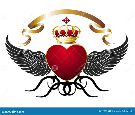 Background with Heart,wings and Gold Royal Crown Stock Vector ...