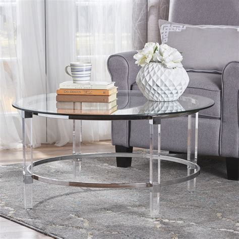 Lynn Contemporary Round Tempered Glass Coffee Table with Acrylic and ...