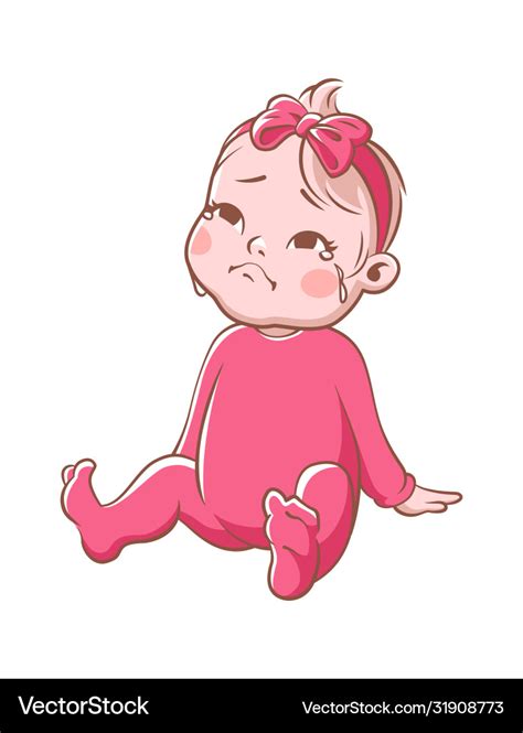 Crying baby girl cartoon sad toddler Royalty Free Vector