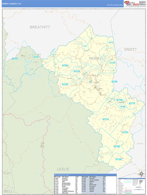 Perry County, KY Zip Code Wall Map Basic Style by MarketMAPS - MapSales.com