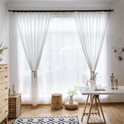 White Chiffon Sheer Curtain Modern Breathable Sheer Curtain Living Room Bedroom Nursery Fabric ...