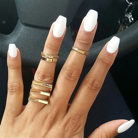 Spring White Coffin Shape Nails | Acrylic nails coffin matte, Coffin ...