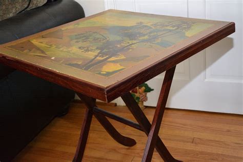 Vintage Folding Card Table Tilt Top W/ Country Scene | Etsy