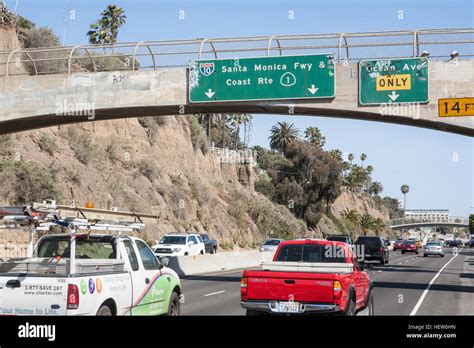 Scenic Coast Route Highway 1, and 10 Freeway signs at Santa Monica,Los ...