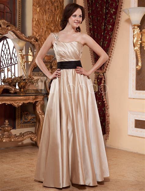 Modest Champagne Satin Strapless Floor Length Womens Evening Dress - Milanoo.com