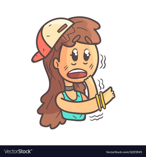 Shaking scared girl in cap choker and blue top Vector Image