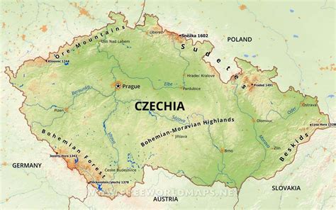 Czech republic mountains map - Czechia mountains map (Eastern Europe - Europe)