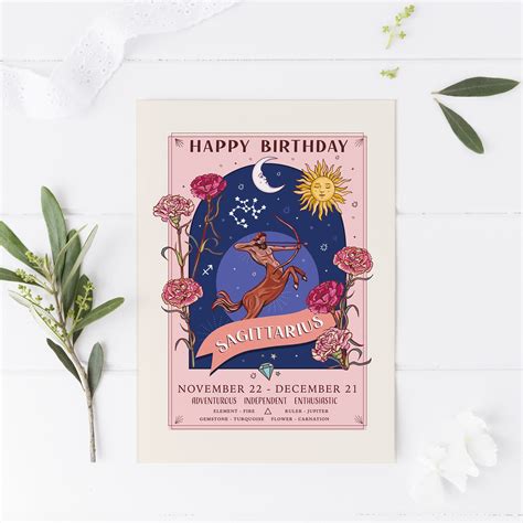 Sagittarius Birthday Card Happy Birthday Zodiac Star Sign - Etsy UK