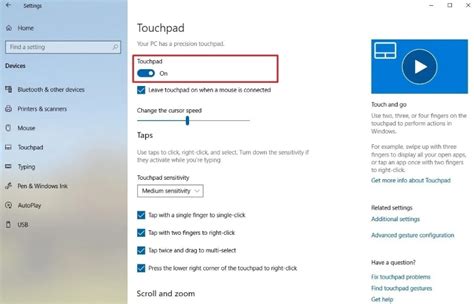 Instructions to activate your Touchpad Gestures in Windows 10 from site microsoft.com ...