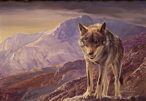 wolf in mountain Painting in Oil for Sale