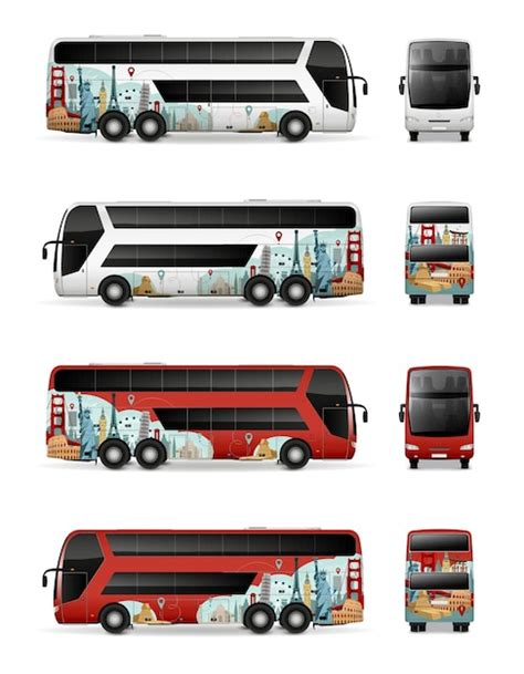 Free Vector | Bus realistic set with transportation symbols isolated ...