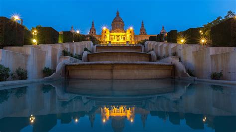 Palau Nacional building on hill of Montjuïc at dusk, Barcelona, Catalonia, Spain | Windows 10 ...