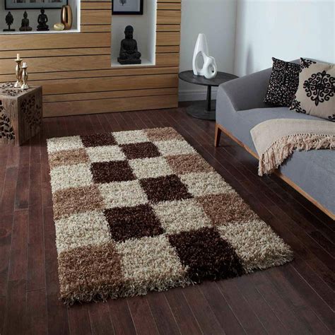 Vista 2247 Chequered Beige Brown Shaggy Rug By Think Rugs | Rugs in ...