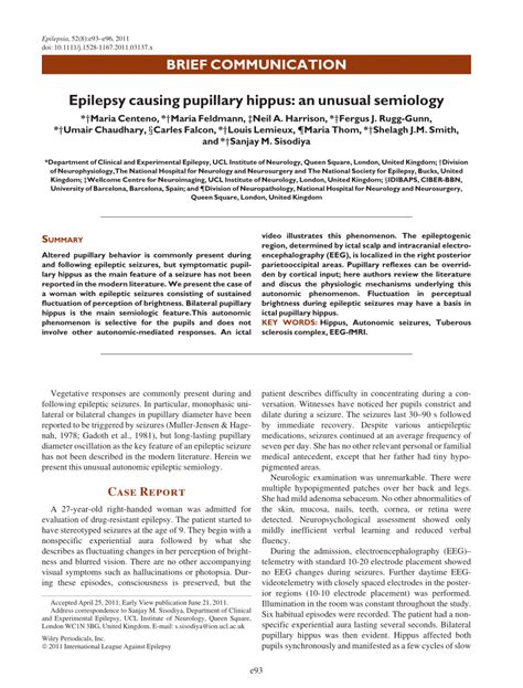 (PDF) Epilepsy causing pupillary hippus: an unusual semiology: Ictal Hippus