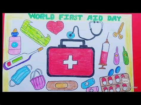 world first aid day poster drawing💉how to draw first aid day💉INTERNATIONAL first aidday easy ...