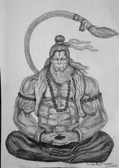 Hanuman Meditation Pencil Sketch