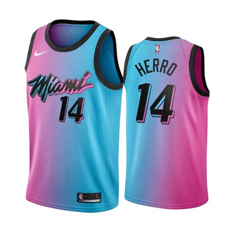 20/21 New Men Miami Heat Herrd 14 blue pink basketball jersey