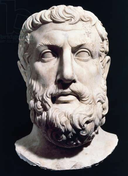 Bust of Parmenides (Elea, 515 BC-450 BC), pre-Socratic Greek philosopher, Marble statue, from ...