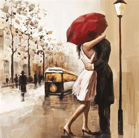 Couples umbrella love street painting home decor wall art canvas art bar cafe Bedroom Living ...