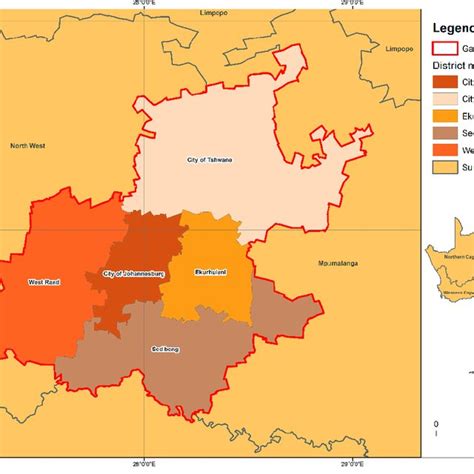 Map of Gauteng Province and its five municipalities (Source: Thandi ...