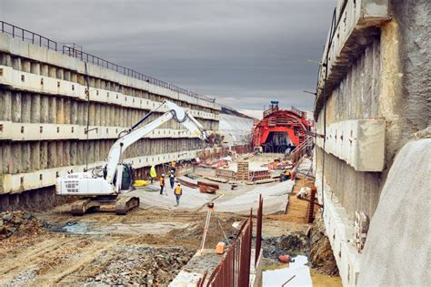 Building of New Railway Corridor with Tunnel. Construction Site with Workers Editorial Image ...