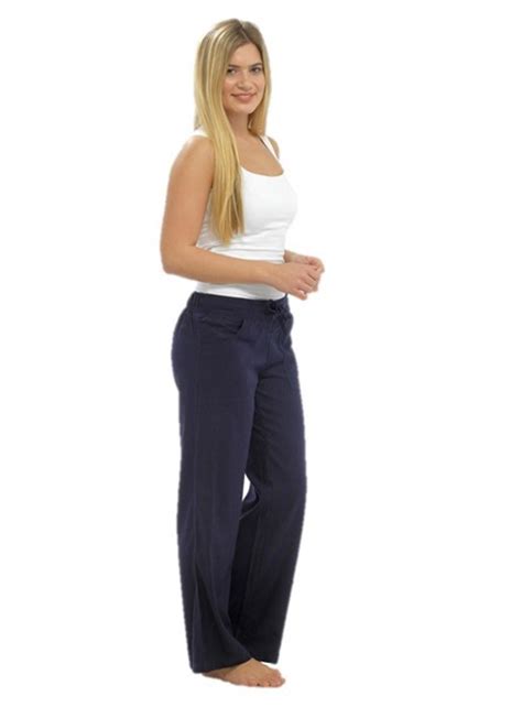 ladies womens linen trousers pants casual bottoms size 10 12 14 16 18 | eBay