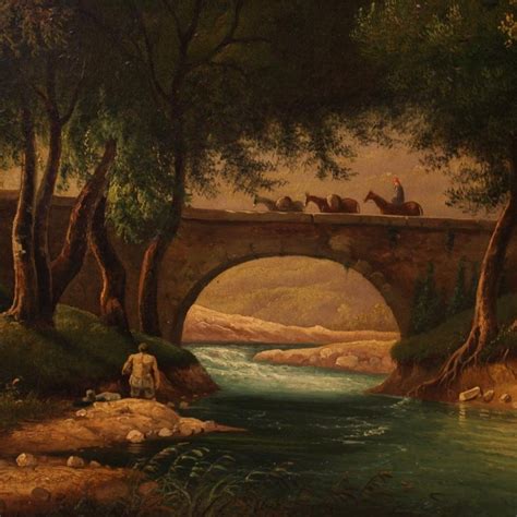 19th Century Oil on Canvas Italian Painting Landscape with Characters, 1880 For Sale at 1stdibs