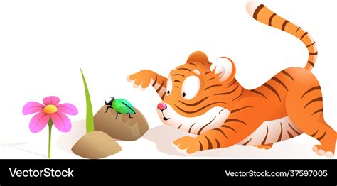 Cute tiger cub hunting kids cartoon Royalty Free Vector