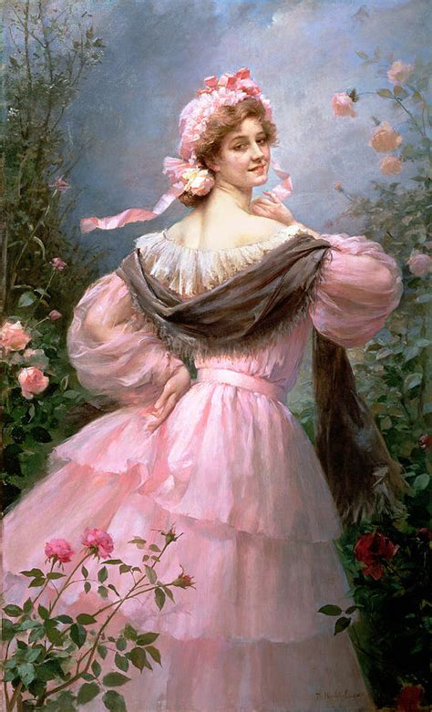 Elegant Woman In A Rose Garden Painting by Felix Hippolyte-Lucas