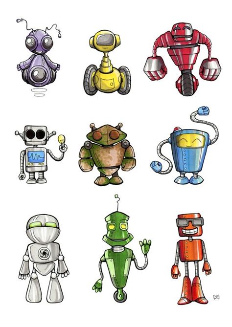 Robots drawing, Robot illustration, Robot cartoon