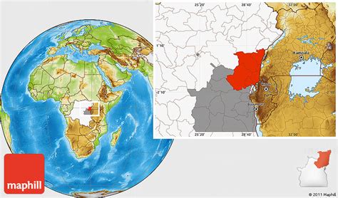 Physical Location Map of Nord-Kivu, highlighted country, highlighted ...