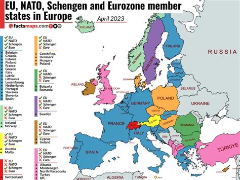 EU, NATO, Schengen and Eurozone member states in Europe - April 2023 ...