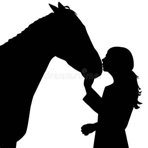 Girl kissing a horse. Silhouette of a girl kissing a horse stock ...