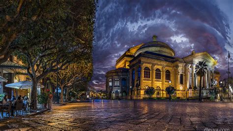 Photos Italy Teatro Massimo Palermo HDR Street night time 1920x1080