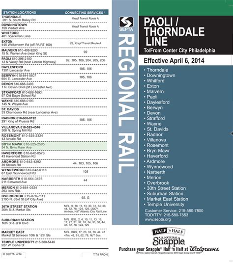 SEPTA Regional Rail • Paoli/Thorndale Line • Service Map and Schedule ...