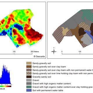 Soil resistivity map and soil map of a winegrowing estate in Bordeaux ...