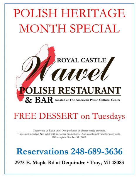 POLISH HERITAGE MONTH SPECIAL – FREE DESSERT on Tuesdays!