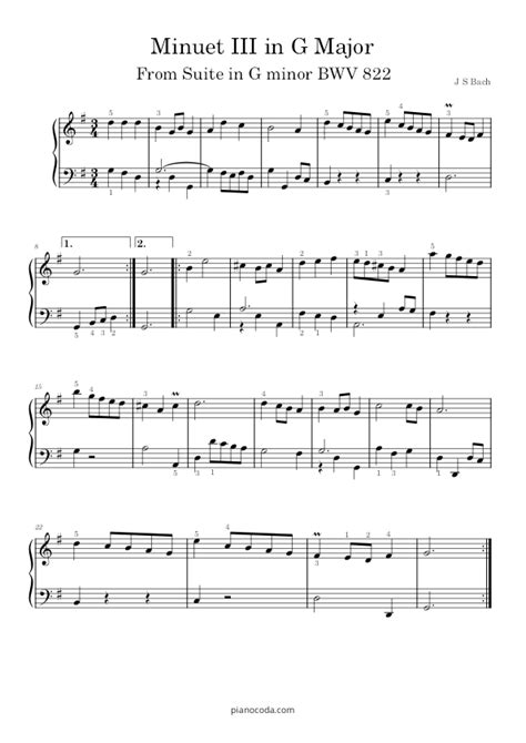 Minuet III from Suite in G minor BWV 822 Free PDF Sheet Music