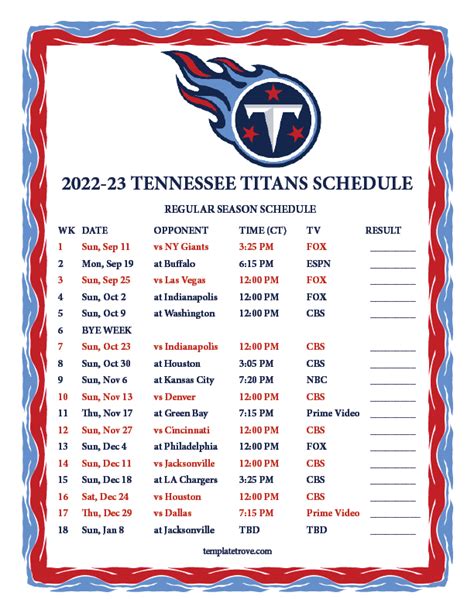 Titans Football Schedule