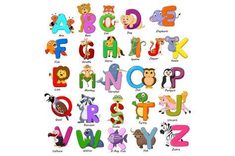 Cartoon Animals Alphabet Vector Set